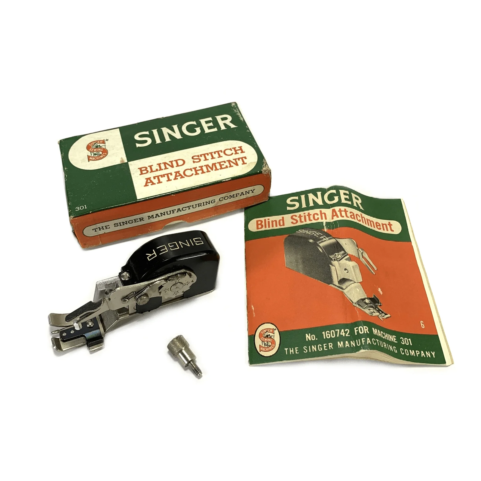 Singer 301 Sewing Machine Slant Shank Blind Stitch Attachment in Box Simanco 160742