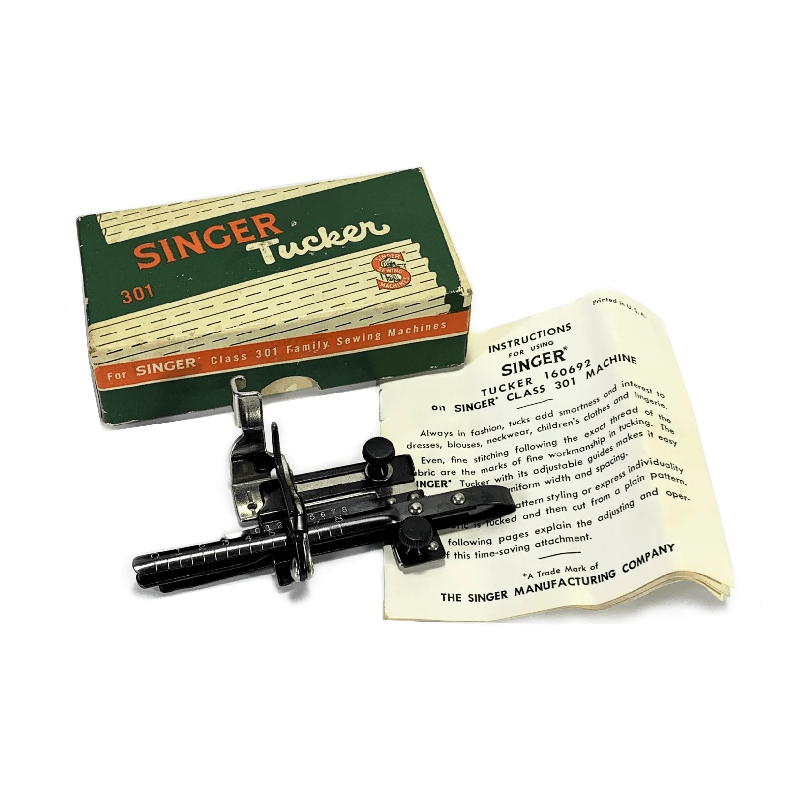 Singer 301 Sewing Machine Slant Shank Tucker Foot Attachment Simanco 160692 w/ Box
