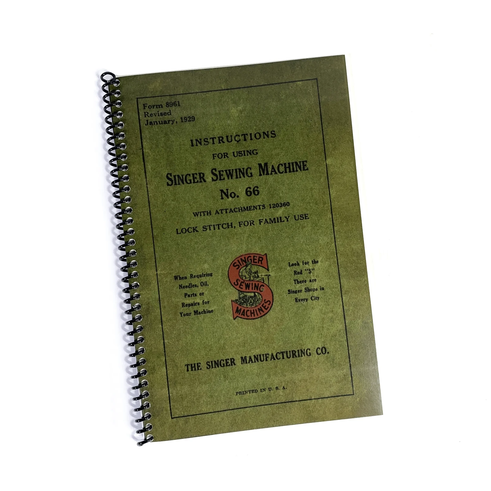 Singer 66 Red Eye Treadle Sewing Machine Instruction Manual Coil Bound