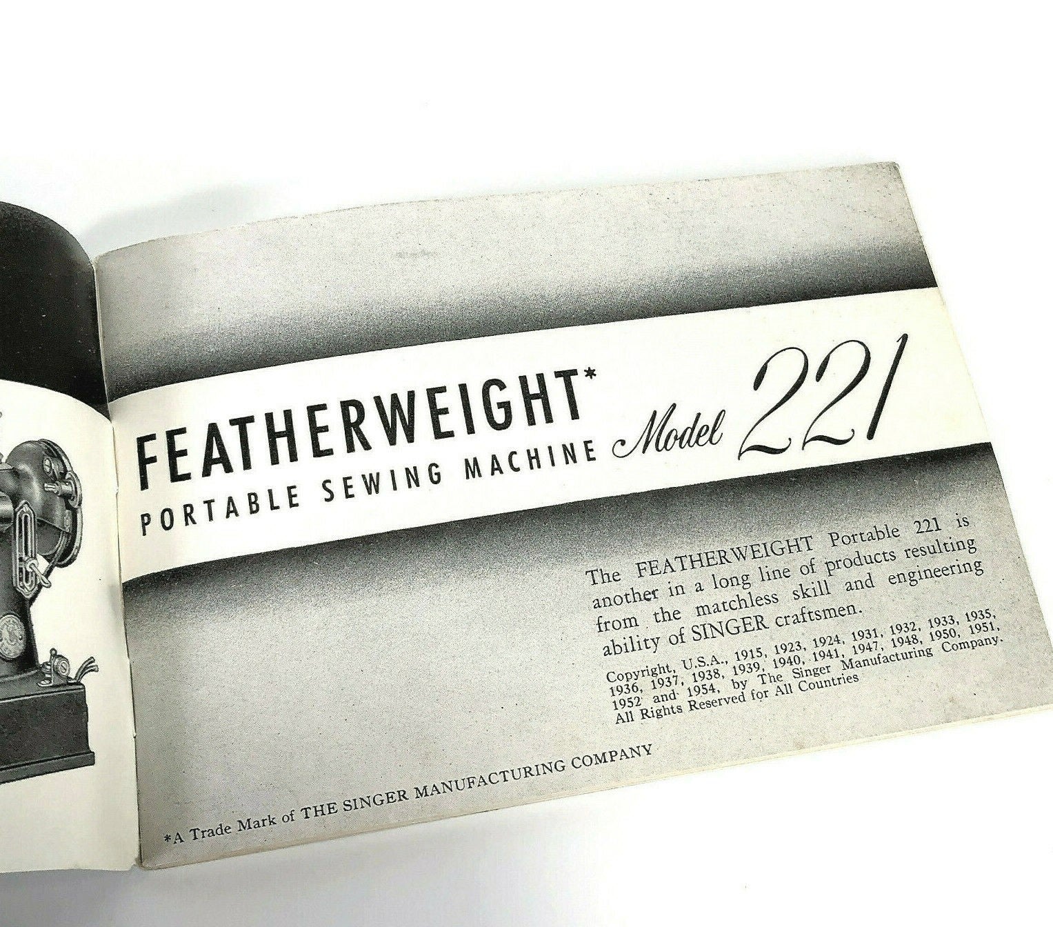 Singer Featherweight 221 Sewing Machine Instruction Manual Vintage Original 1954 - Image 2