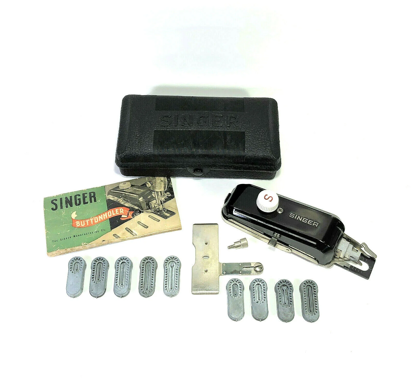 Singer Low Shank Sewing Machine Buttonholer Attachment in Black Case Simanco 160506