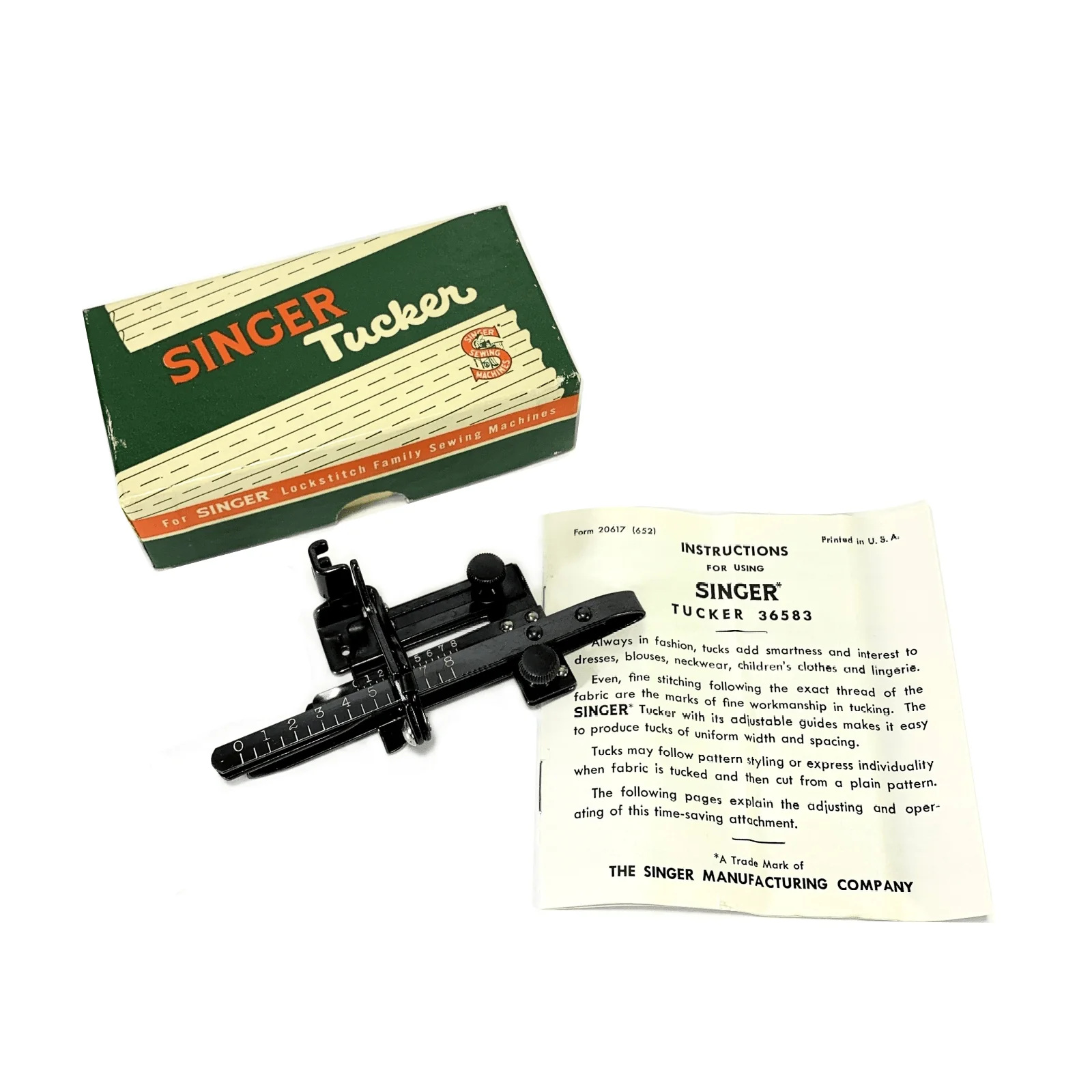 Singer Sewing Machine Blackside Low Shank Tucker Foot Attachment in Box Simanco 36583