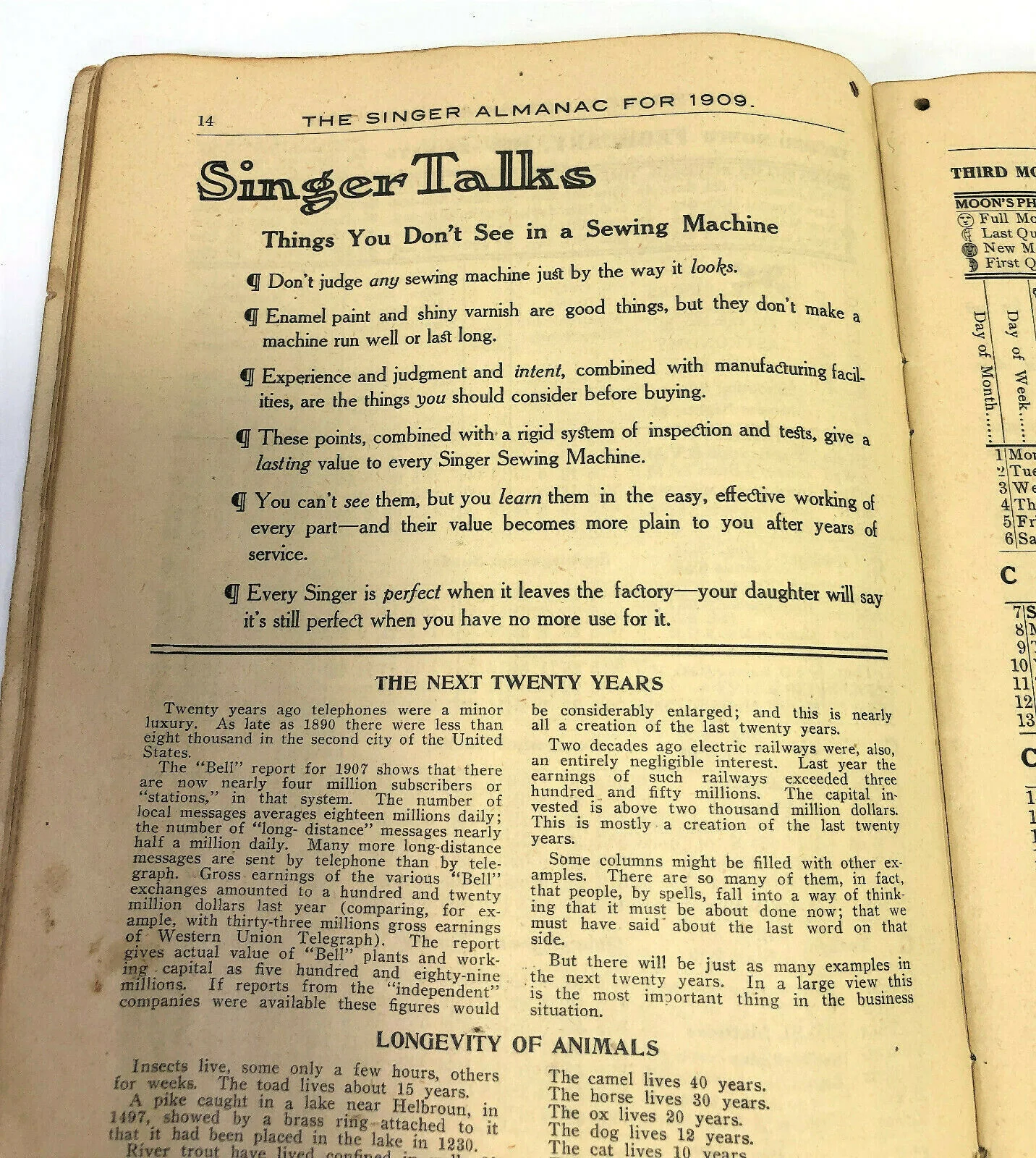 Singer Sewing Machine Co Almanac for 1909 Canada Vintage Original Booklet - Image 4