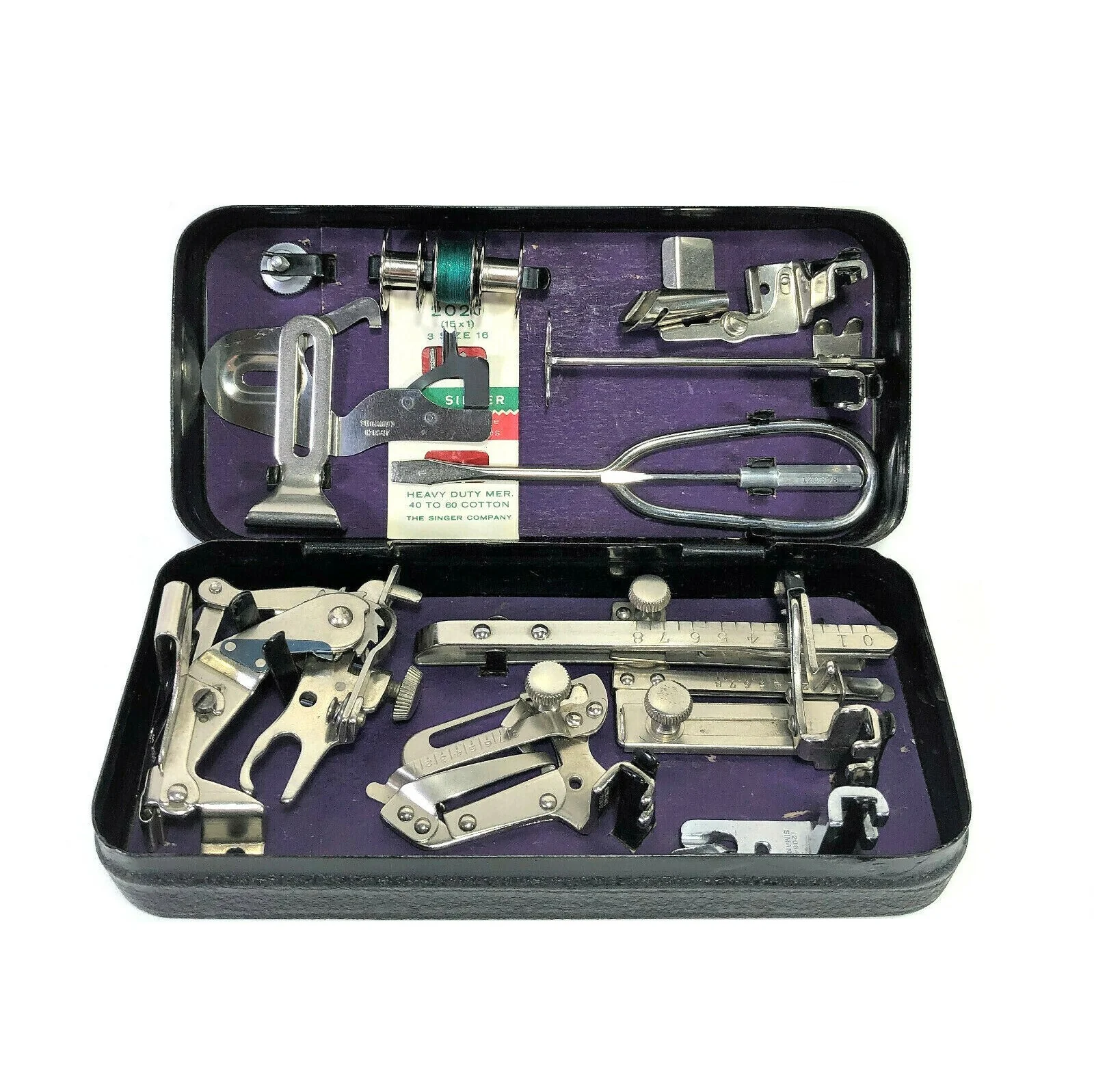 Singer Sewing Machine Godzilla Attachment Set Low Shank Feet and Accessories in Crinkle Case