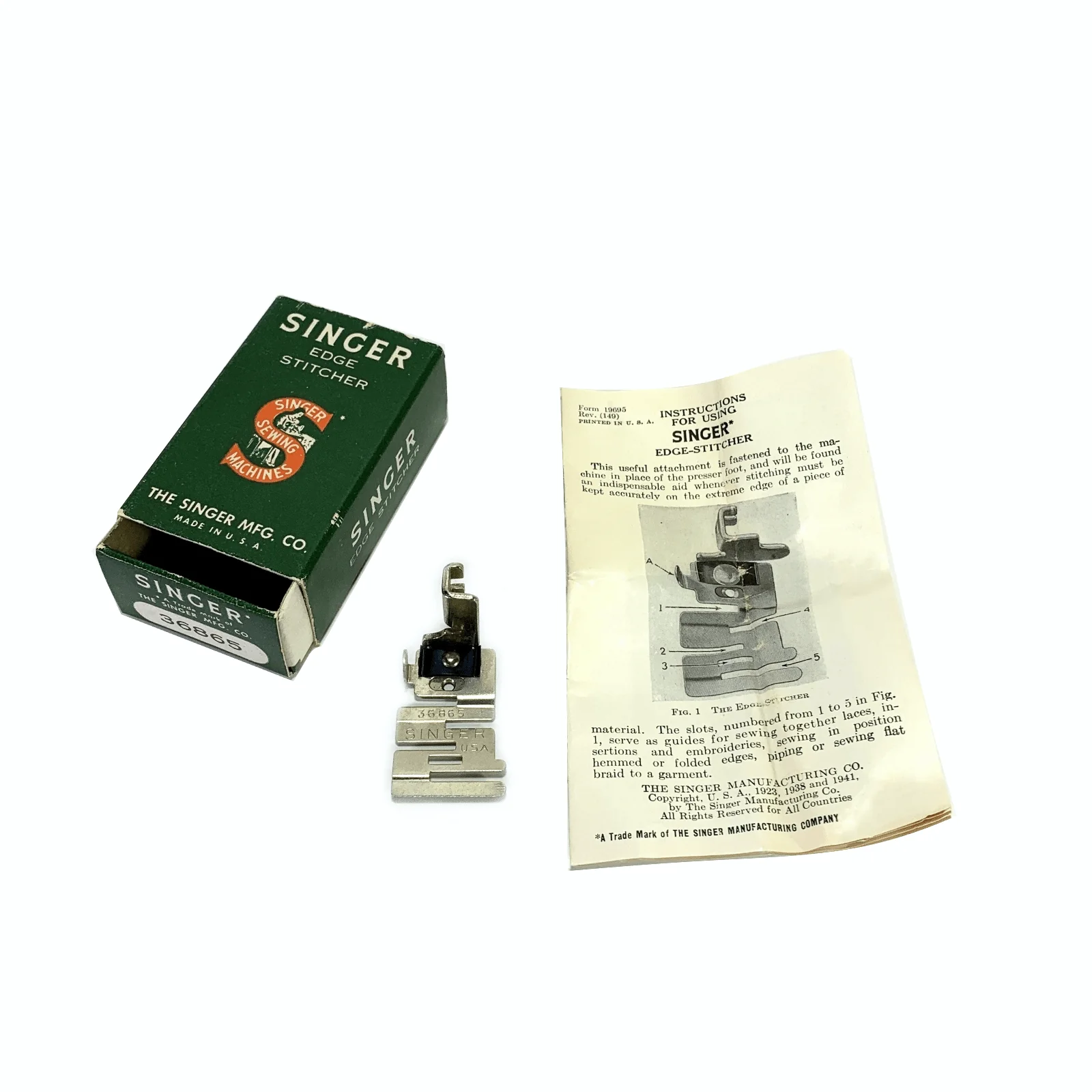 Singer Sewing Machine Low Shank Edge Stitcher Presser Foot Simanco 36865 in Box