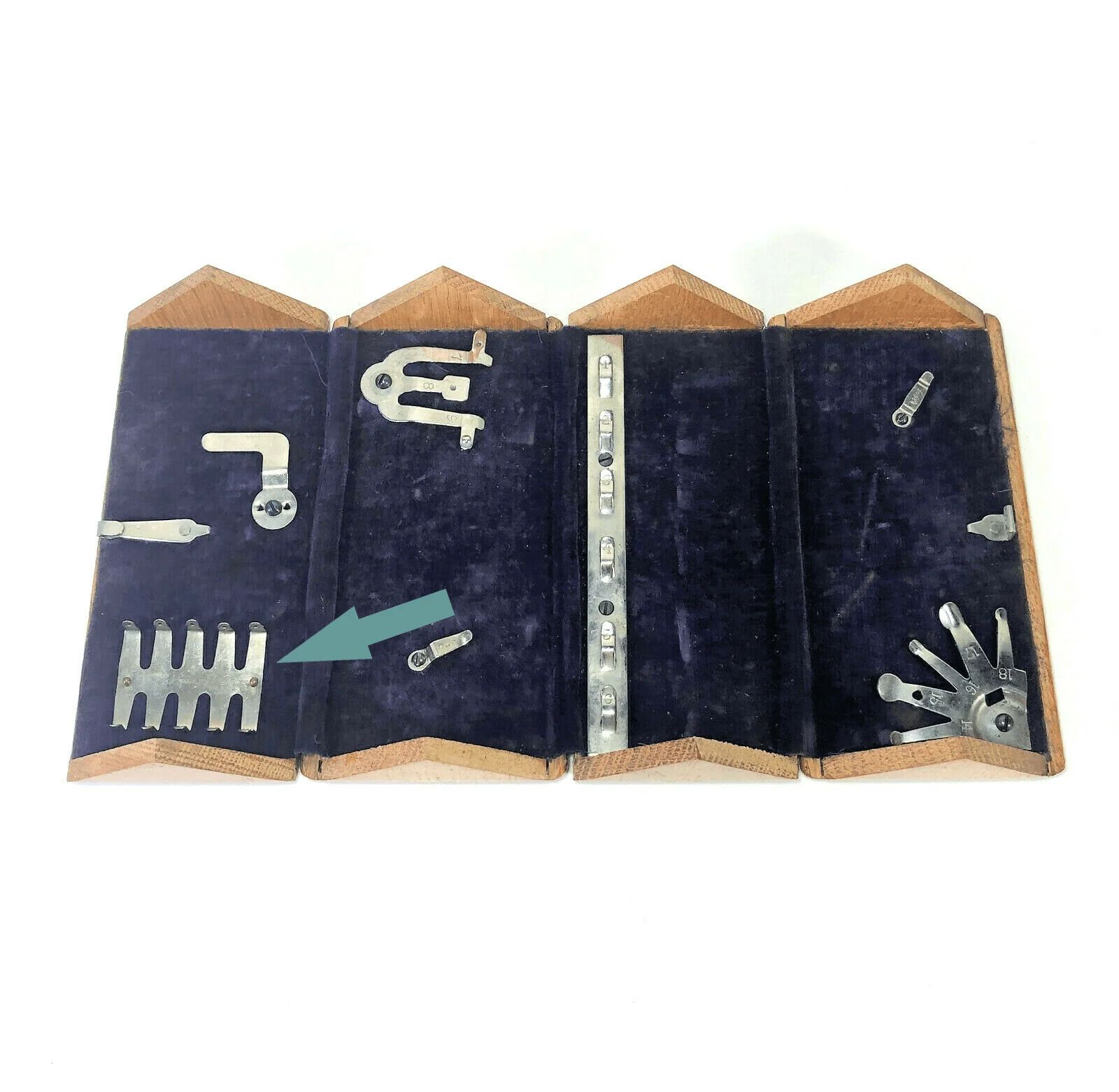 Singer Sewing Machine Oak Puzzle Box Part Clip Bracket Holder for Long Bobbins - Image 2