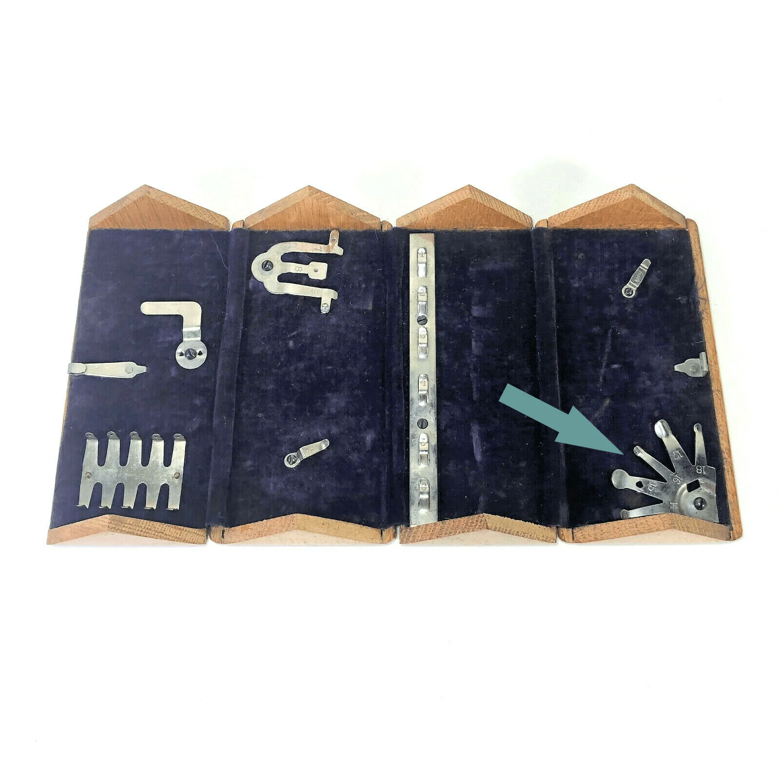 Singer Sewing Machine Oak Puzzle Box Part Clip Bracket Holder for Screwdrivers Seam Guide - Image 2