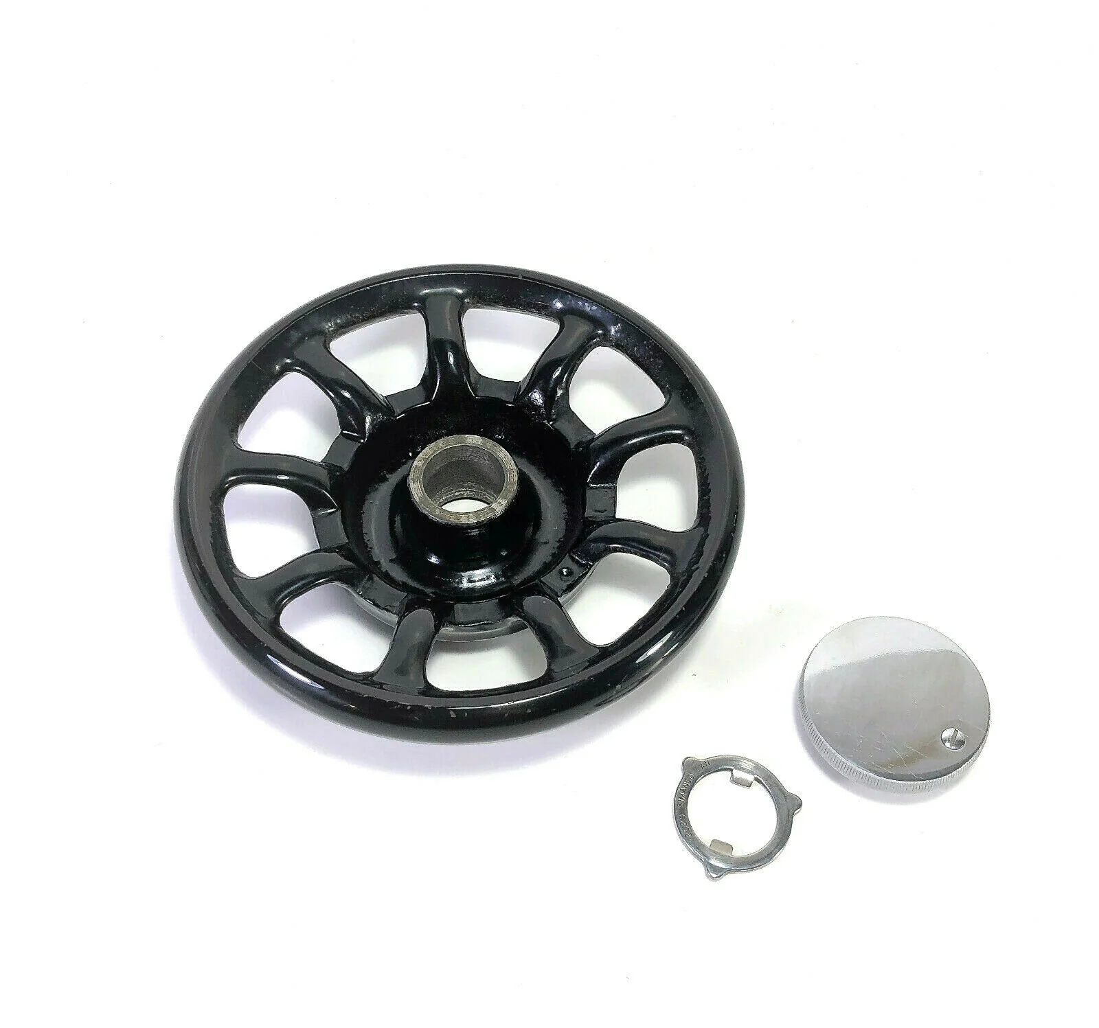 Singer Sewing Machine Spoked Balance Hand Wheel w Stop Motion Knob Simanco 15282 Black Rim