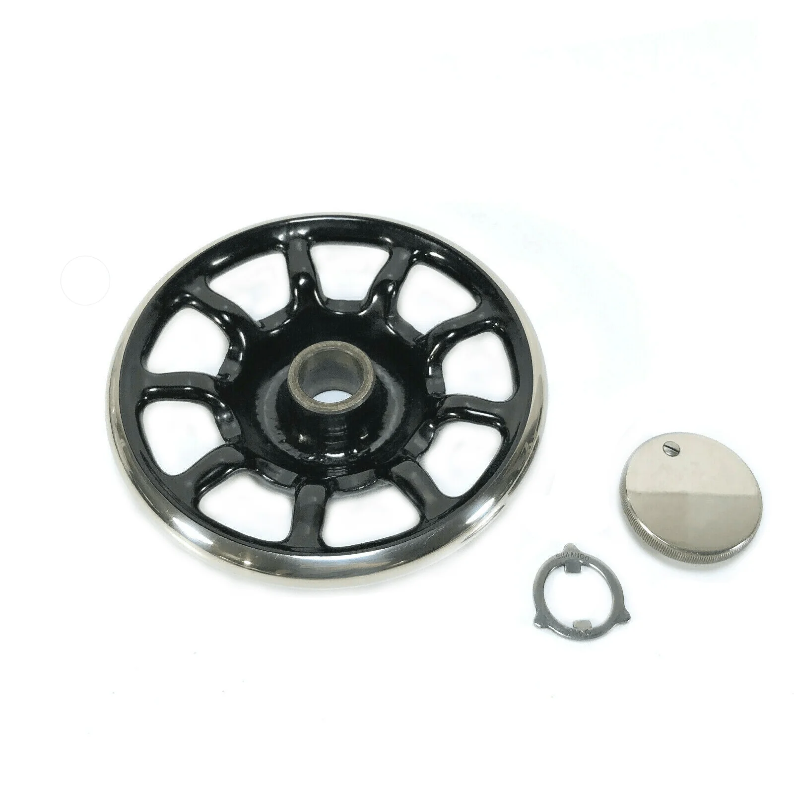 Singer Sewing Machine Spoked Nickel Rim Balance Hand Wheel w Stop Motion Knob Simanco 15282