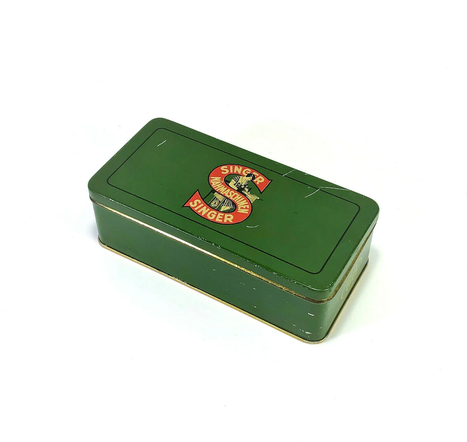 Vintage German Singer 66 Sewing Machine Green Tin Attachment Accessory Case Original