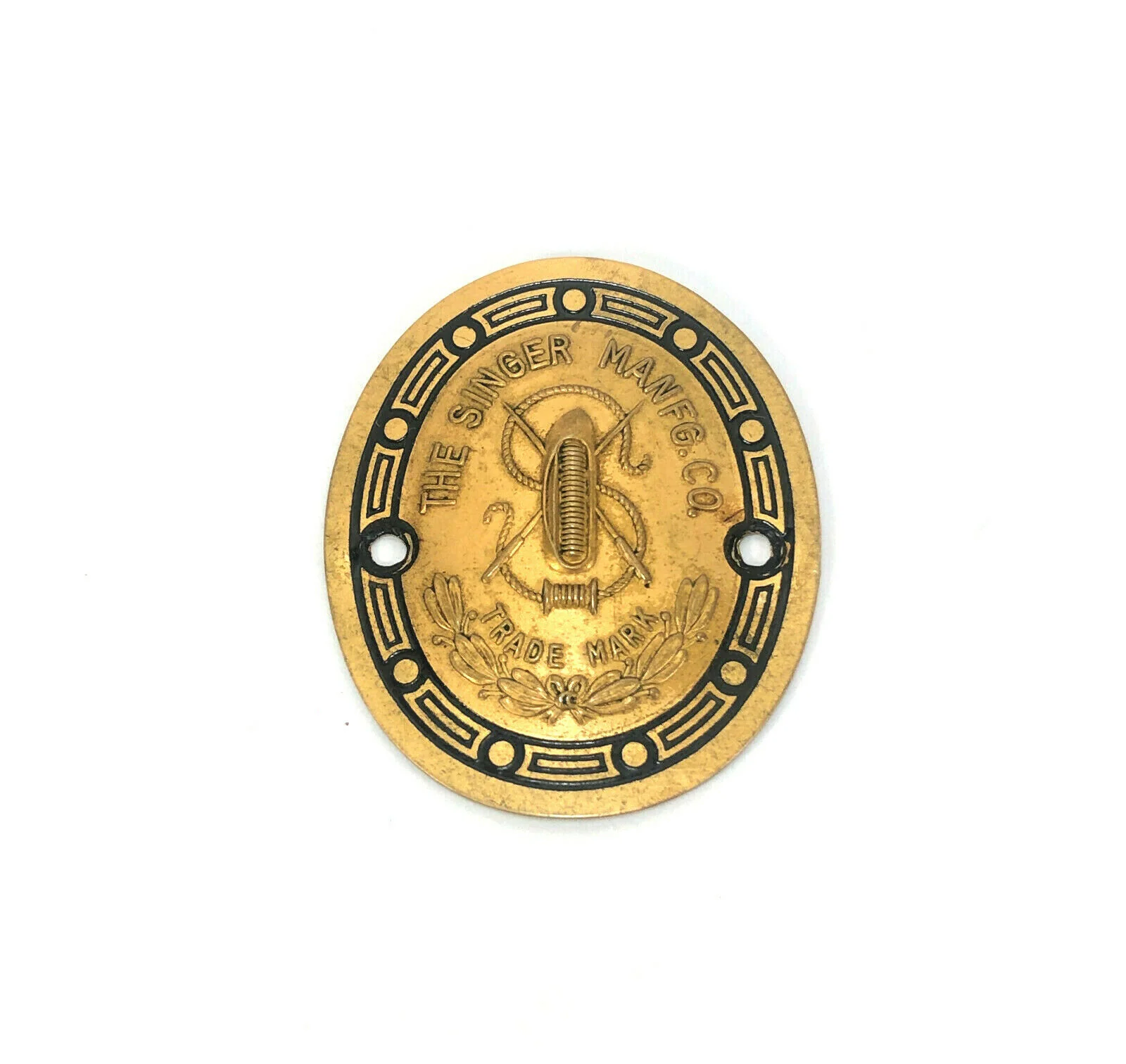 Vintage Singer Sewing Machine Brass Badge Emblem Medallion Large with Black Rim