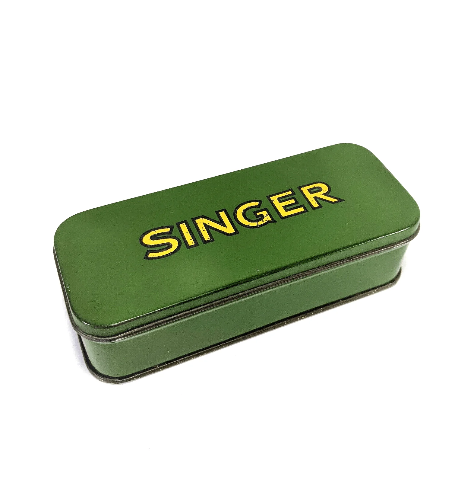 Vintage Singer Sewing Machine Green Tin Attachment Accessory Case Original Simanco