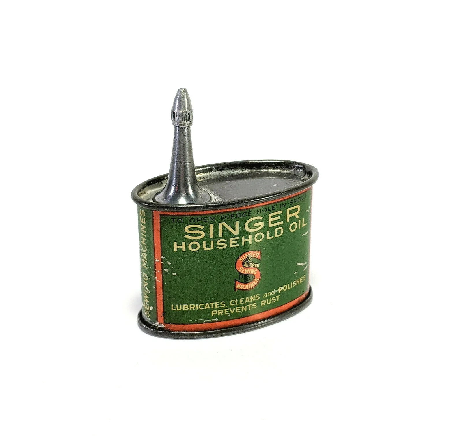 Vintage Singer Sewing Machine Oval 1 1/3 oz Oil Can Handy Oiler with Offset Lead Spout